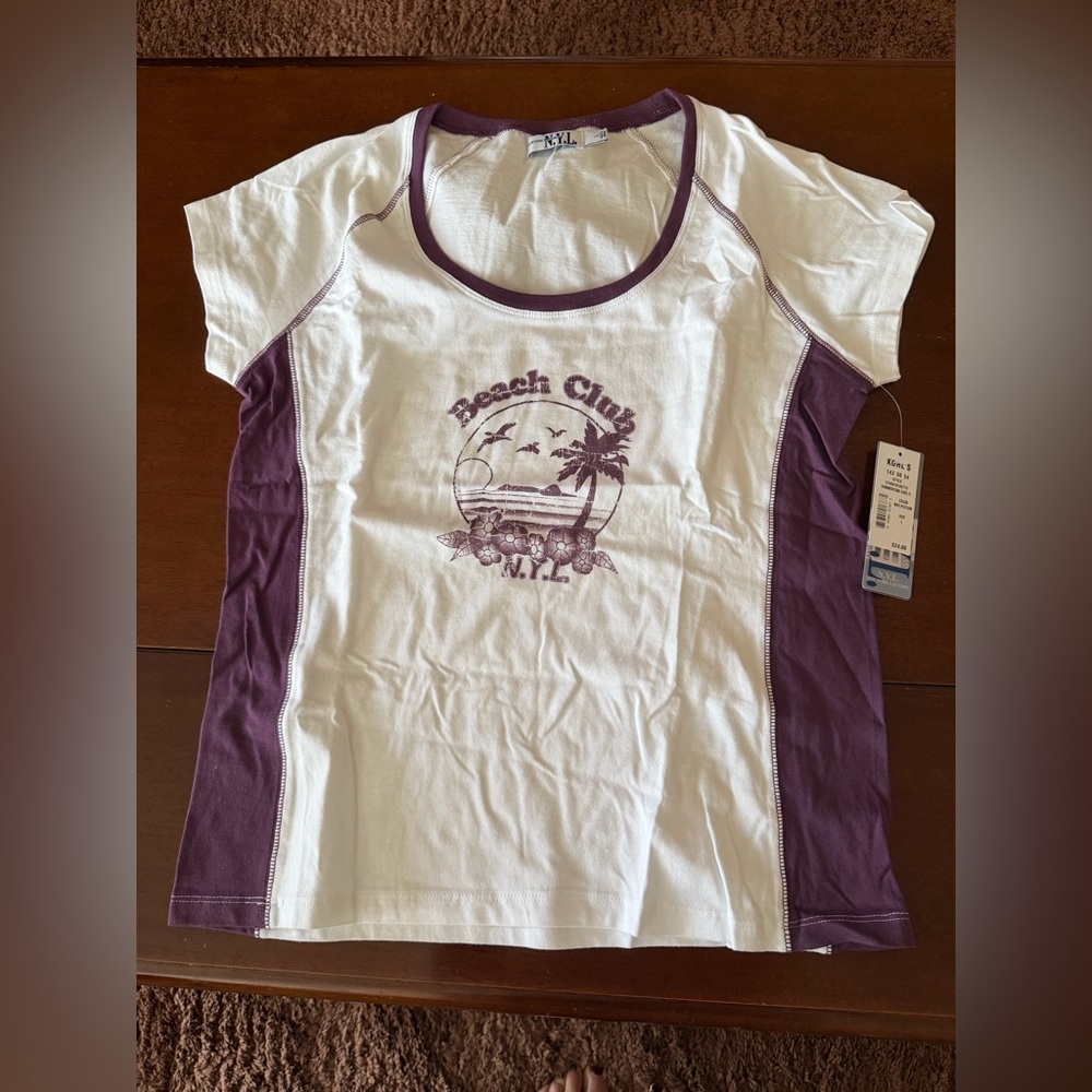 Kohl's Purple and White Beach Club Tee L NWT